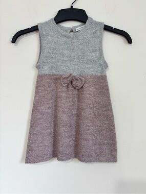 Anntarah toddler girl Baby Alpaca grey/dusty pink sleeveless knit sweater dress